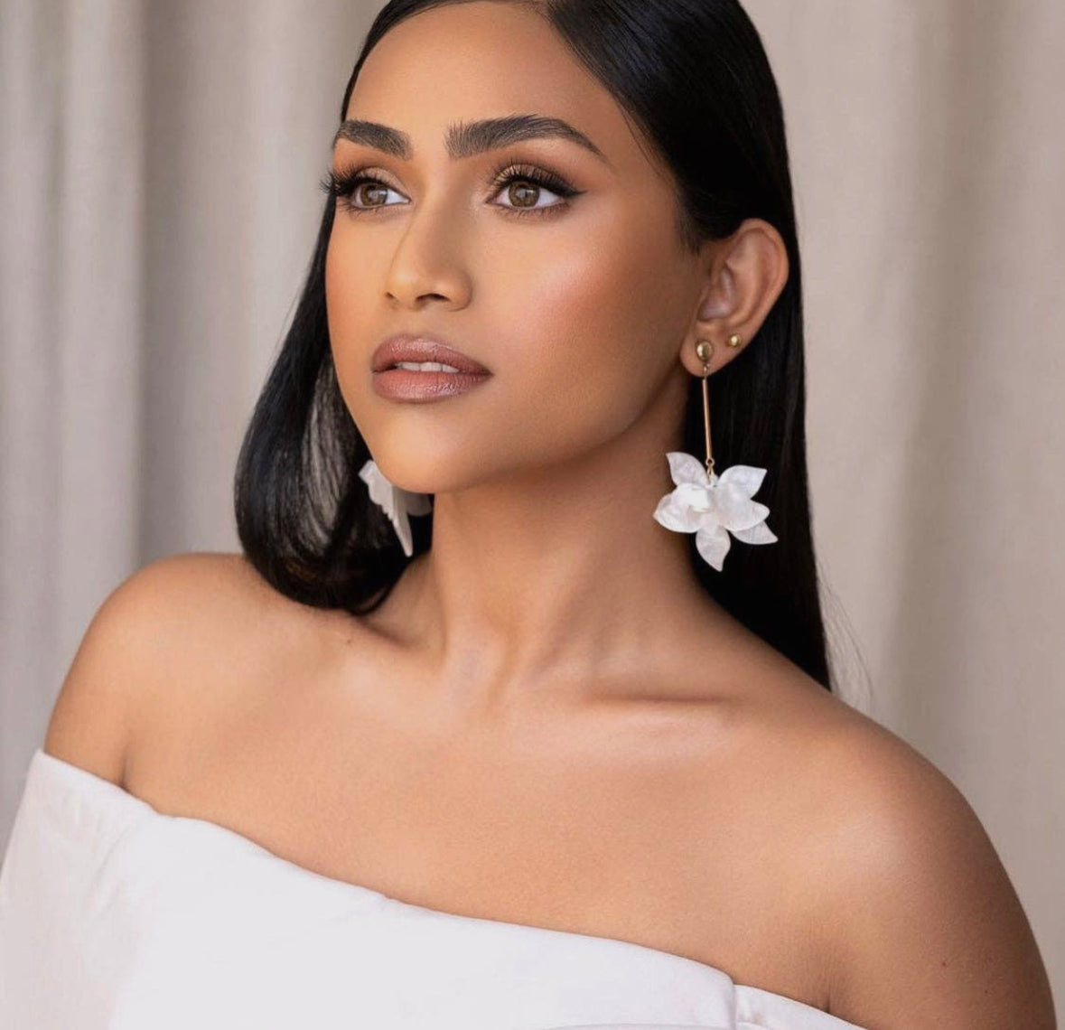 White Floral Drop Earrings