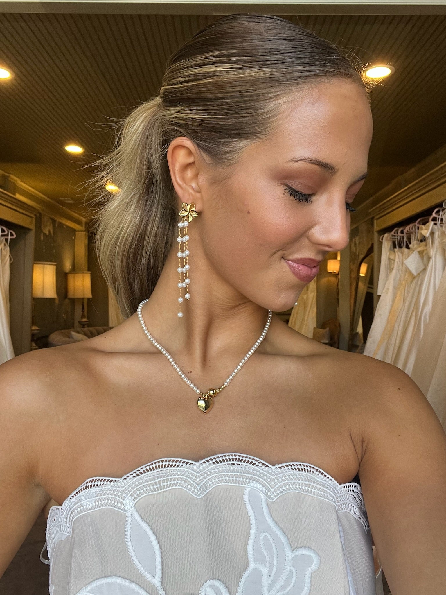 18k Gold Plated Floral Pearl Earrings