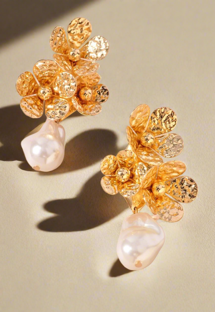 Floral and Pearl Drop Earrings