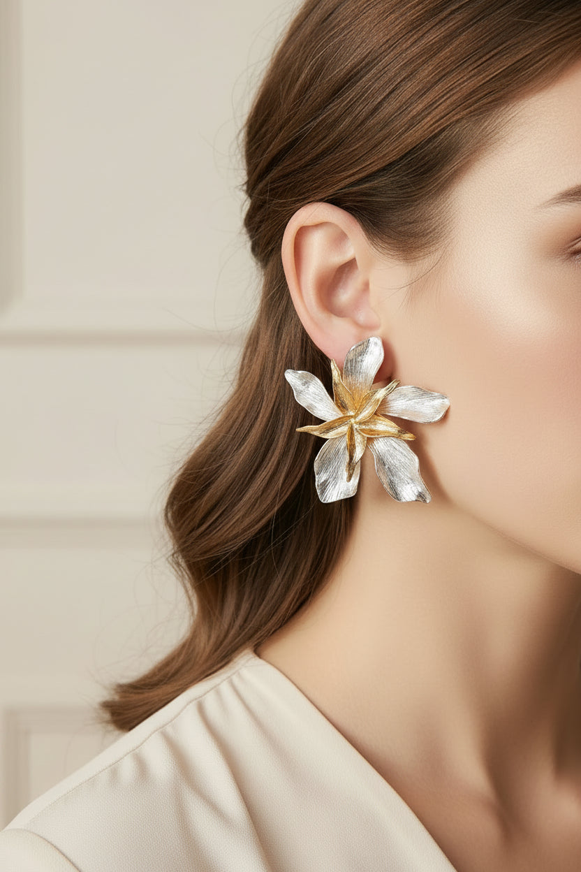 Mixed Metal Floral Studs