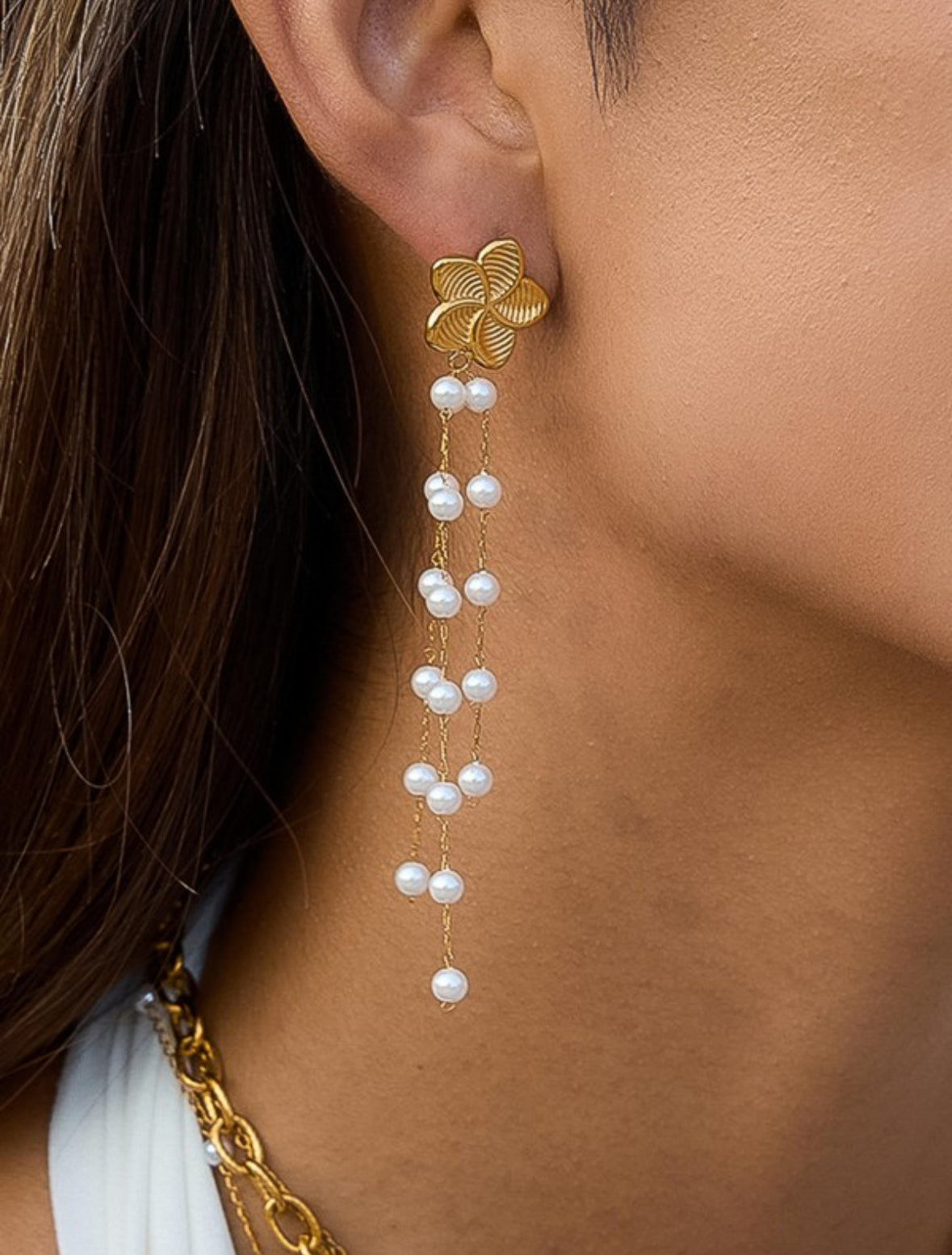 18k Gold Plated Floral Pearl Earrings