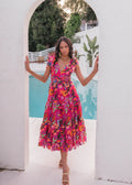 Hibiscus Sleeveless Empire Waist Midi Dress